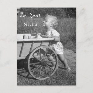 B&W Foto Child Strawing Cart Ny adress Vykort