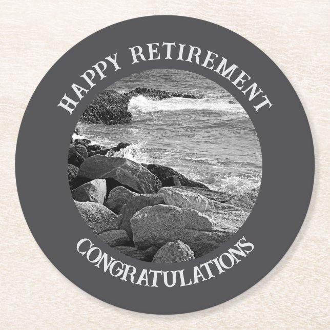 B & W Fotografi över Vågigt Pension Party vid have Underlägg Papper Rund (Framsidan)