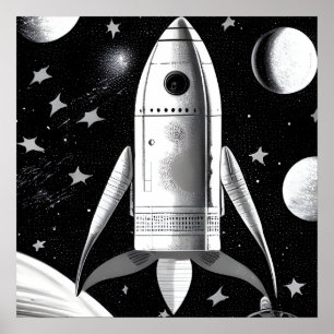 B&W-Frakt för återställ raketer Poster