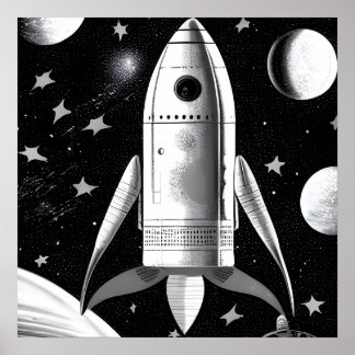 B&W-Frakt för återställ raketer Poster