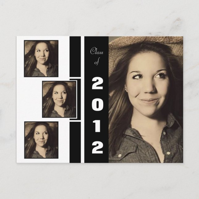 B&W Fyra Foto Examen Meddelande Postkort (Framsida)