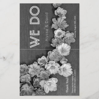 B & W Garden Hellebore Wood Bröllopsprogram