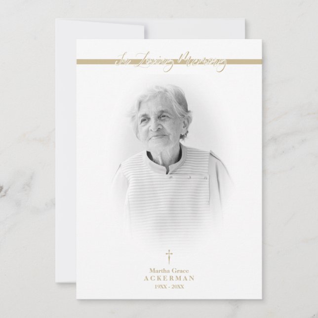 B&W Golden Photo Remembrance Service Dear Ones Anteckningskort (Framsida)