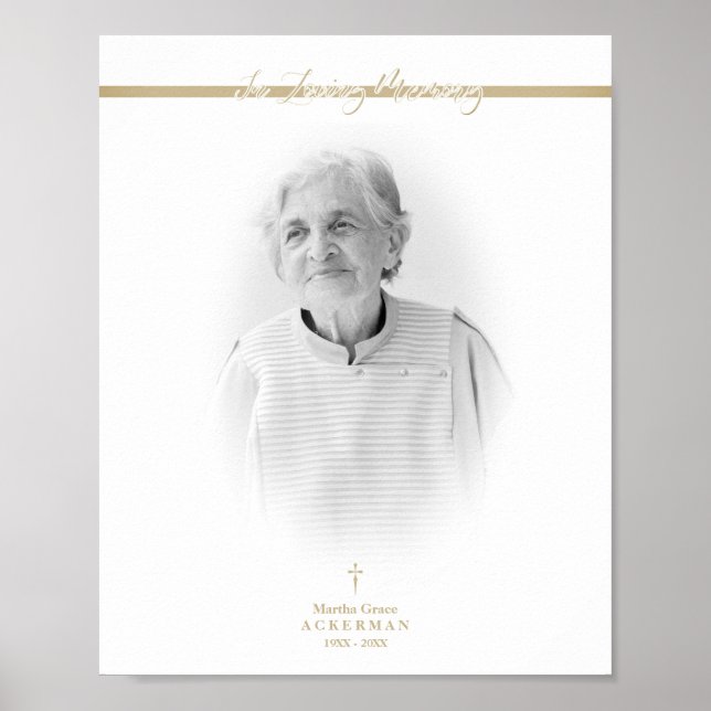 B&W Golden Photo Remembrance Service Kära minne Poster (Framsidan)