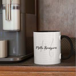 b/w handskriven namn/initial . monogram . modern . mugg