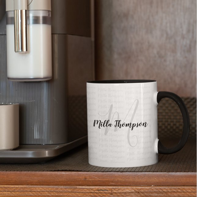 b/w handskriven namn/initial . monogram . modern . mugg (stylish monogram design)