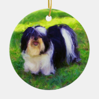 B&W Havanese on Porcelain Helgdag Ornament