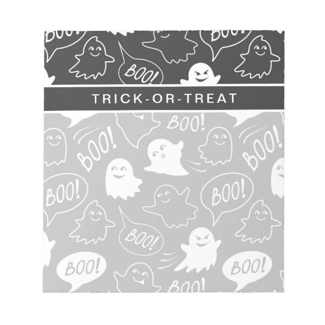 B&W Kute Doodle Halloween Mönster Anteckningsblock (Framsida)