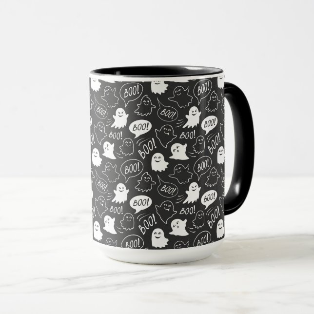 B&W Kute Doodle Halloween Mönster Mugg (Framsida höger)