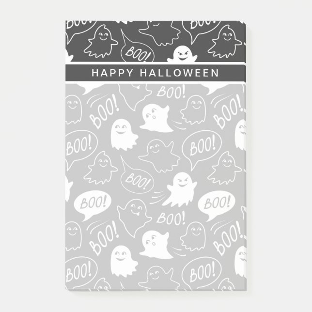 B&W Kute Doodle Halloween Mönster Post-it Block (Framsida)