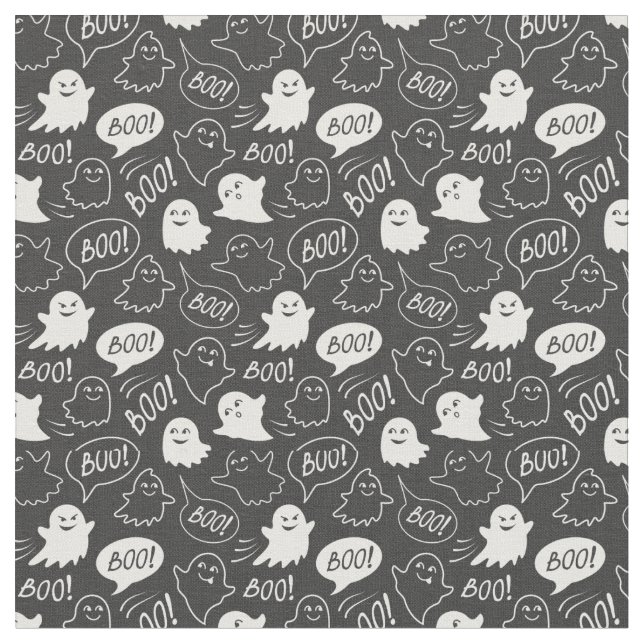 B&W Kute Doodle Halloween Mönster Tyg (Närbild)