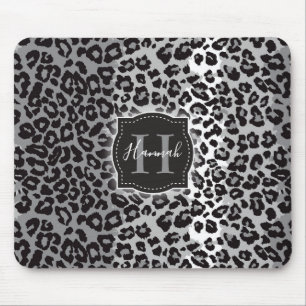 B & W Leopard Mönster w/ Anpassningsbar Monogram & Musmatta