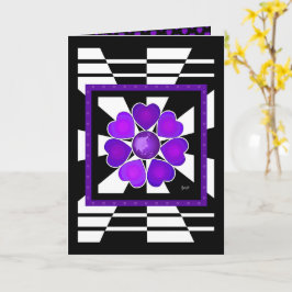 B&W-Lila Hjärtar Befödelsekort Kort