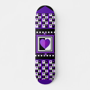 B&W-Lila Hjärtar Beslagskartong Mini Skateboard Bräda 18,5 Cm