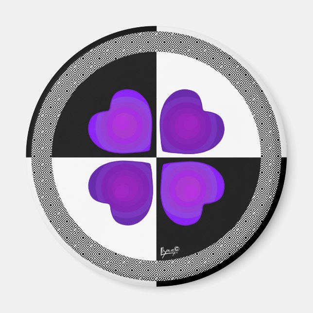 B&W Lila Hjärtat Magnet (Framsidan)