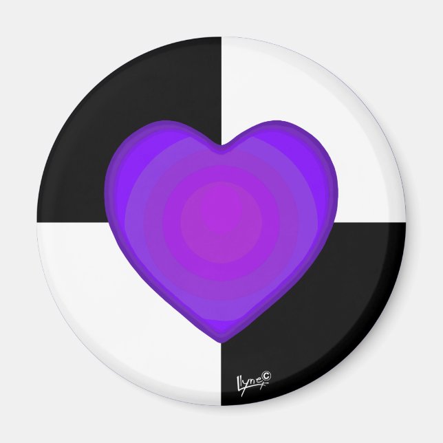 B&W Lila Hjärtat Magnet (Framsidan)
