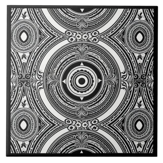 B&W Medallion Motif Kakelplatta (Framsidan)