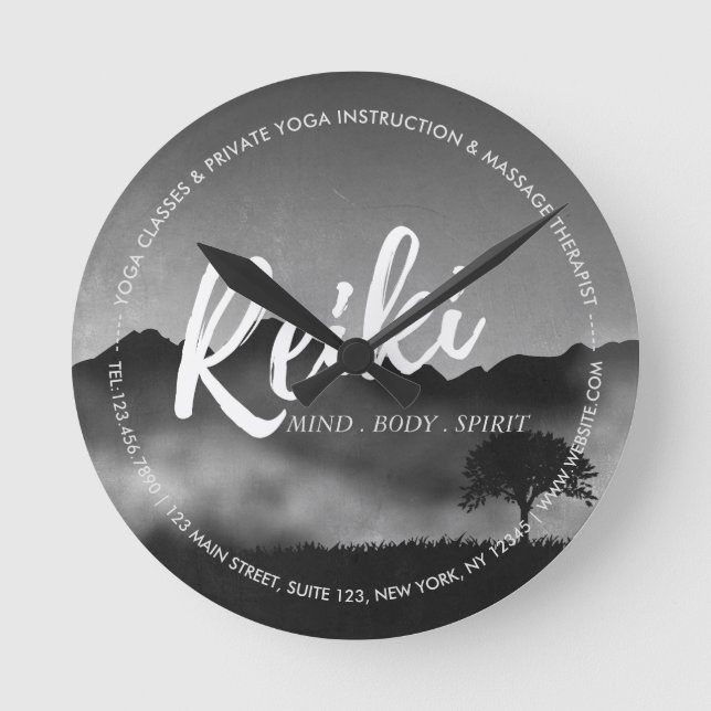 B&W Natural Reiki Master Yoga Mediation-instruktör Rund Klocka (Framsida)
