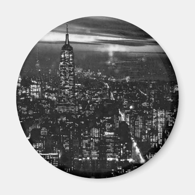 B&W New York City på natten Magnet (Framsidan)
