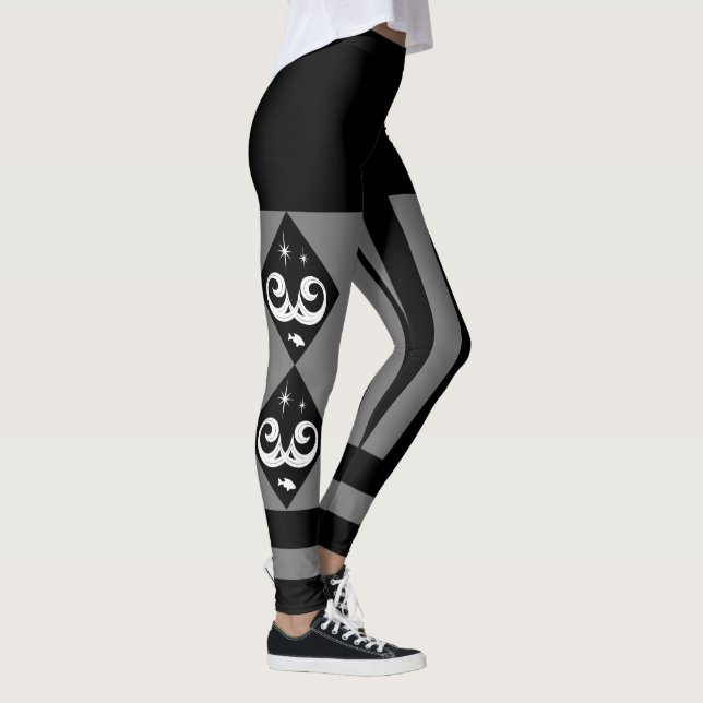 B&W- och Grått-, havs- och stjärnmönster Leggings (Höger)