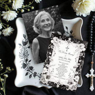 B&W Ornate Lace and Floral Memorial Photo