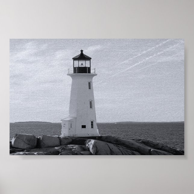 B&W Peggy's Cove Lighthouse Poster (Framsidan)