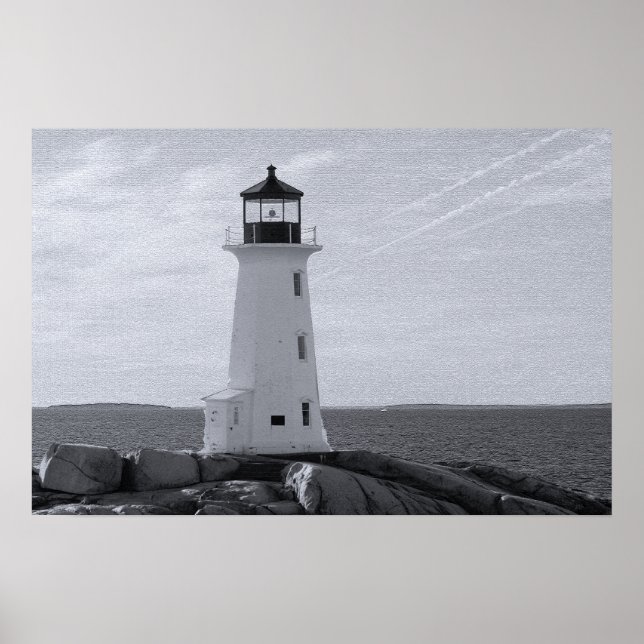 B&W Peggy's Cove Lighthouse Poster (Framsidan)