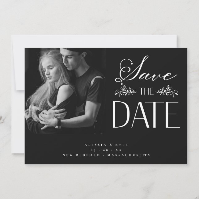 B&W Photo Couple Bröllop Elegant Botanical  (Framsida)