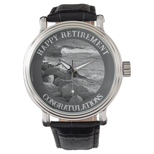 B W Photography of Wavy Ocean Retirement Gift Armbandsur (Framsida)