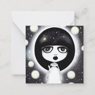 B&W poppsyrerealism, liten docka Anteckningskort