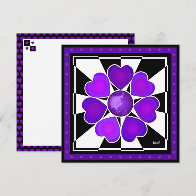 B&W Purple Hearts Beating Kort (Fram/baksida)