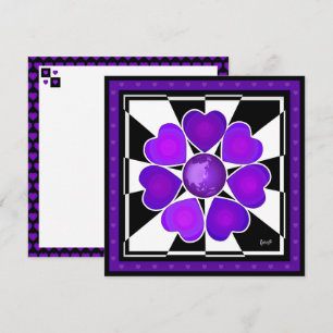 B&W Purple Hearts Beating Kort