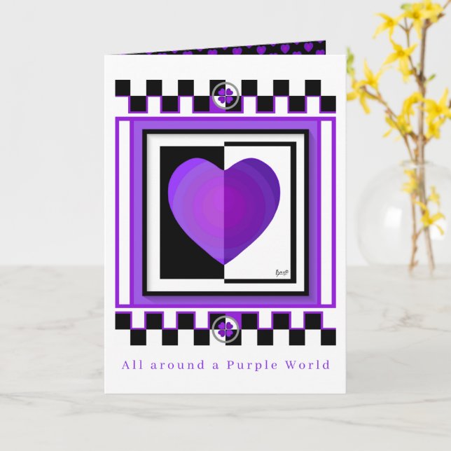 B&W Purple Hearts Beating tom kort (Gul blomma)