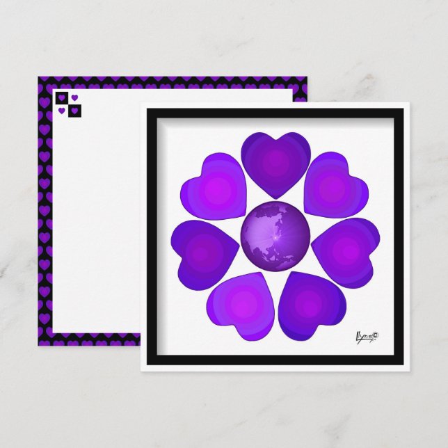 B&W Purple Hearts Slår Kort (Fram/baksida)