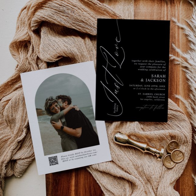 B & W QR-kod Inget Finare Just Kärlek Bröllop Inbjudningar (Skapare uppladdad)