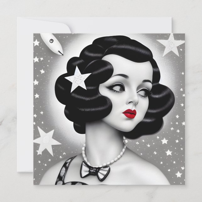 B&W Retro Art Deco Space-flickkort (Framsida)