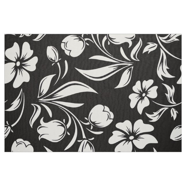 B&W Retro blommönster Tyg (Fat Quarter)
