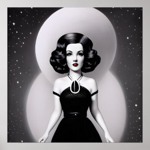 B&W Retro Sci-fi-kvinna Poster