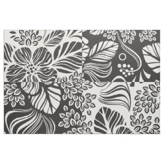 B&W Retro Tropiska Blommor Mönster Tyg