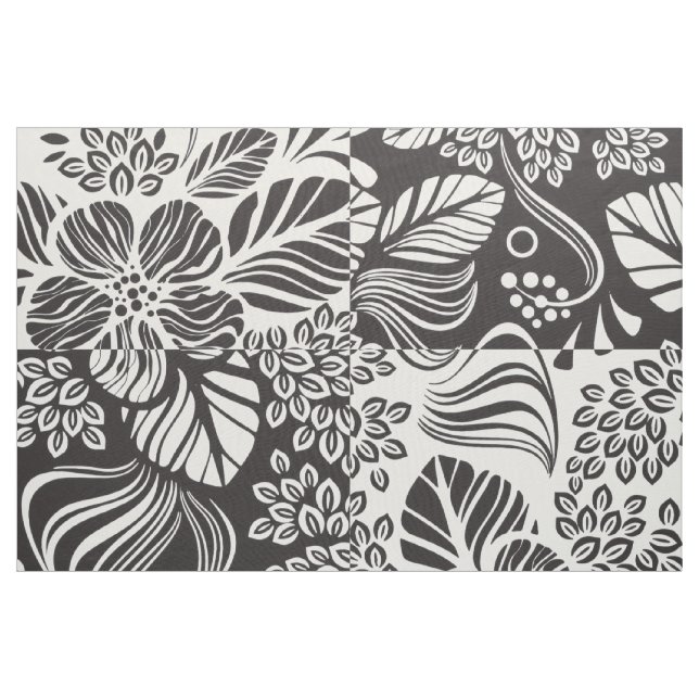 B&W Retro Tropiska Blommor Mönster Tyg (Yard)