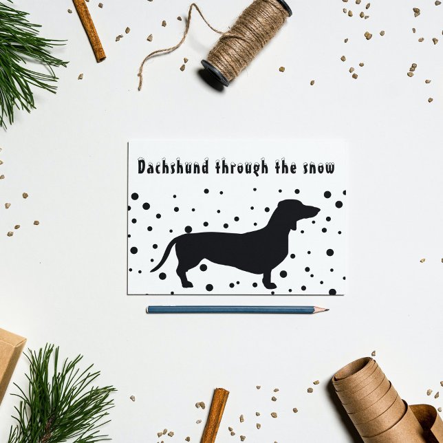 B&W Roligt | Dachshund genom snön | Julkort (B&W Funny | Dachshund Through The Snow | Holiday Postcard)