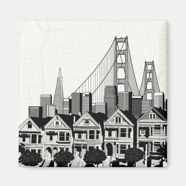 B&W San Francisco Kalifornien Magnet (Framsidan)