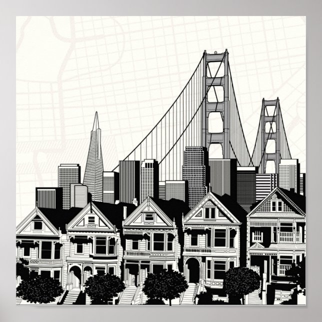 B&W San Francisco Kalifornien Poster (Framsidan)