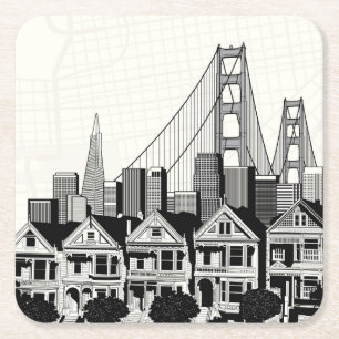 B&W San Francisco Kalifornien Underlägg Papper Kvadrat