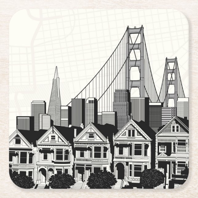 B&W San Francisco Kalifornien Underlägg Papper Kvadrat (Framsidan)