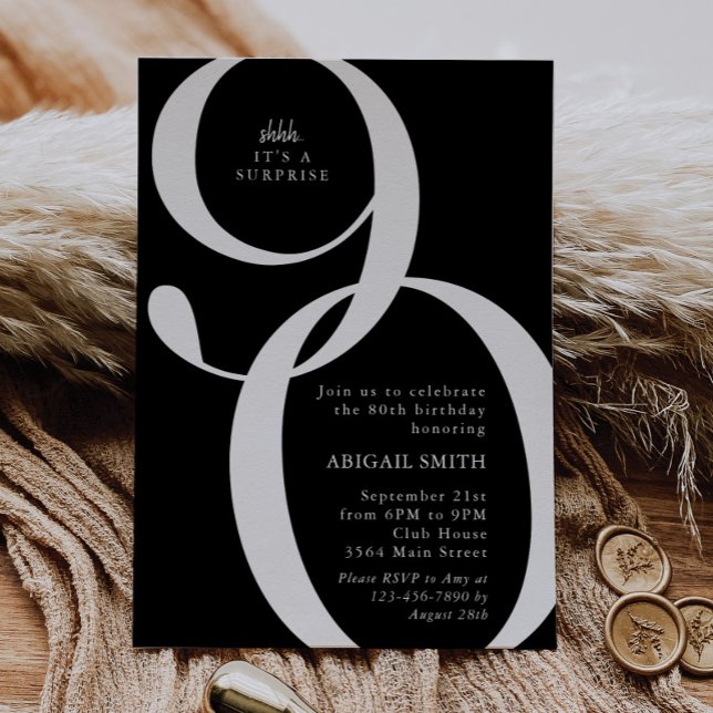 B & W Shh It's a Surprise 90th Birthday Party Inbjudningar (Skapare uppladdad)