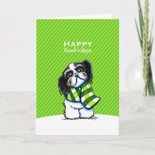 B/w Shih Tzu Scarf-Anpassningsbarna för julGrönt Helgkort