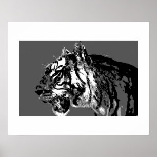 B&W Sibirisk Tiger Pop Art Affisch Tryck