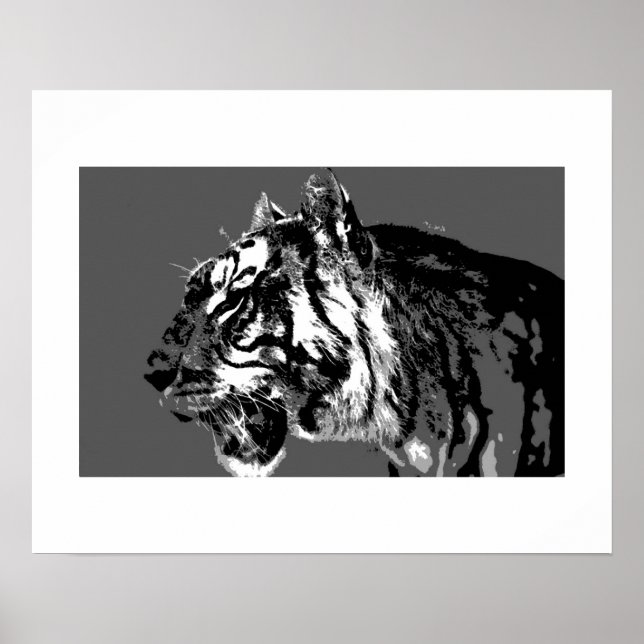 B&W Sibirisk Tiger Pop Art Affisch Tryck (Framsidan)