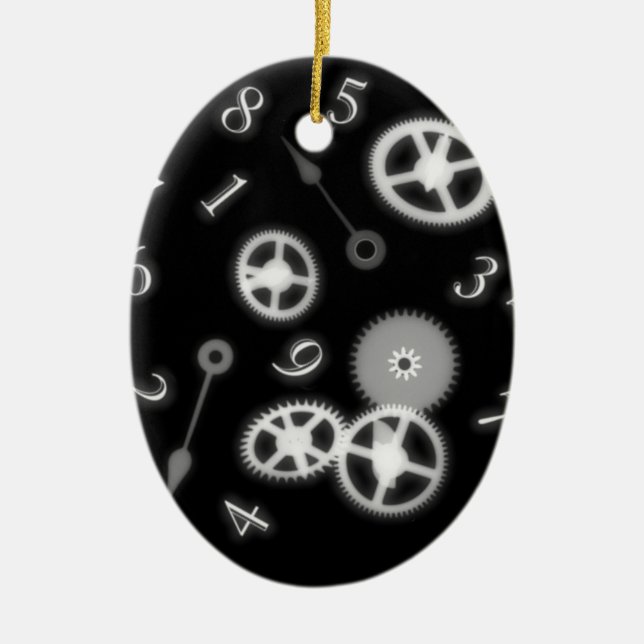 B&W Steampunk - spärrdelar och siffror Julgransprydnad Keramik (Framsidan)